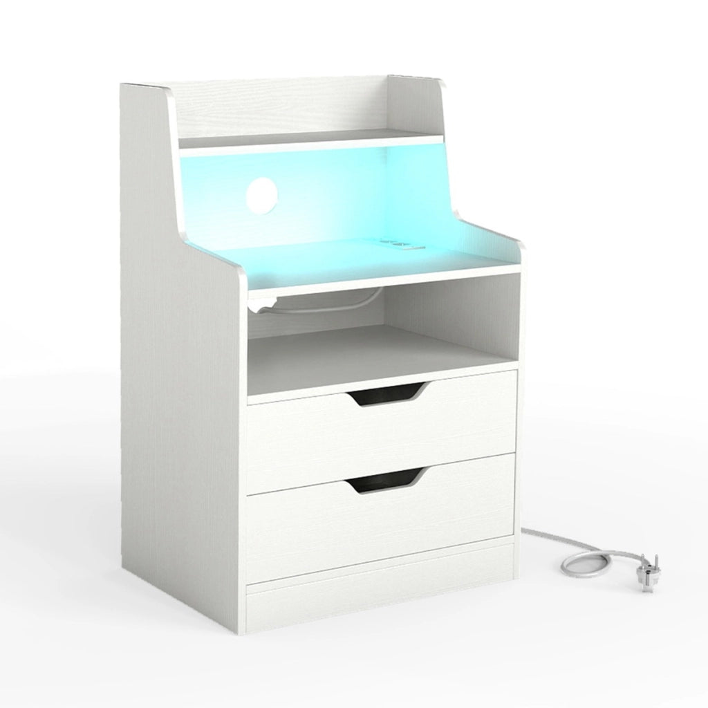 Comodino led con stazione di ricarica moderna con kit anti-ribaltamento per soggiorno, Comodino camera da letto Bianco-Comodini