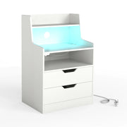 Comodino led con stazione di ricarica moderna con kit anti-ribaltamento per soggiorno, Comodino camera da letto Bianco-Comodini