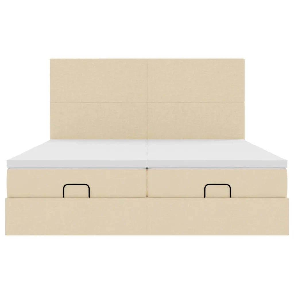 Struttura Letto Pouf con Materassi Crema 200x200 cm in Tessuto 3314532