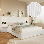 Letto imbottito beige 180x200 cm con LED, USB e comodini