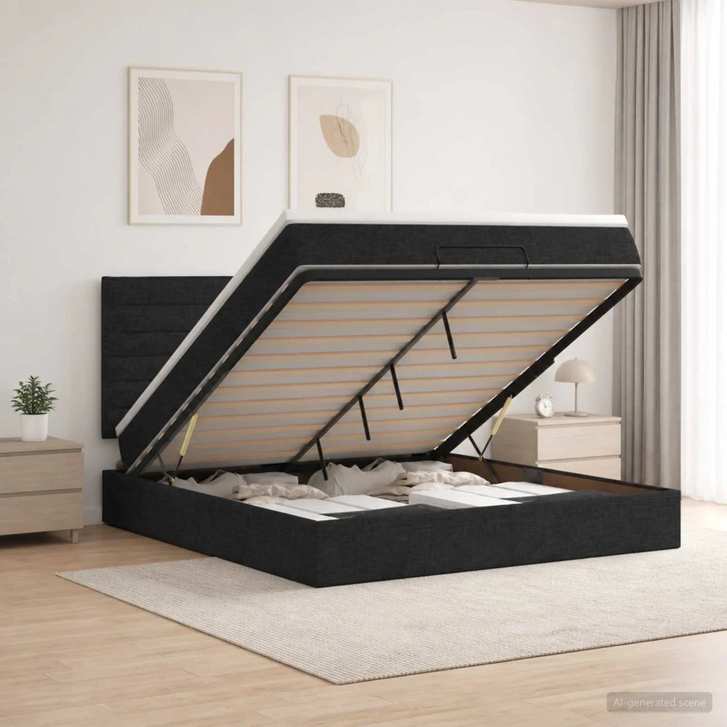 Letto ottomano con materasso Nero 140 x 190 cm Tessuto 3457406