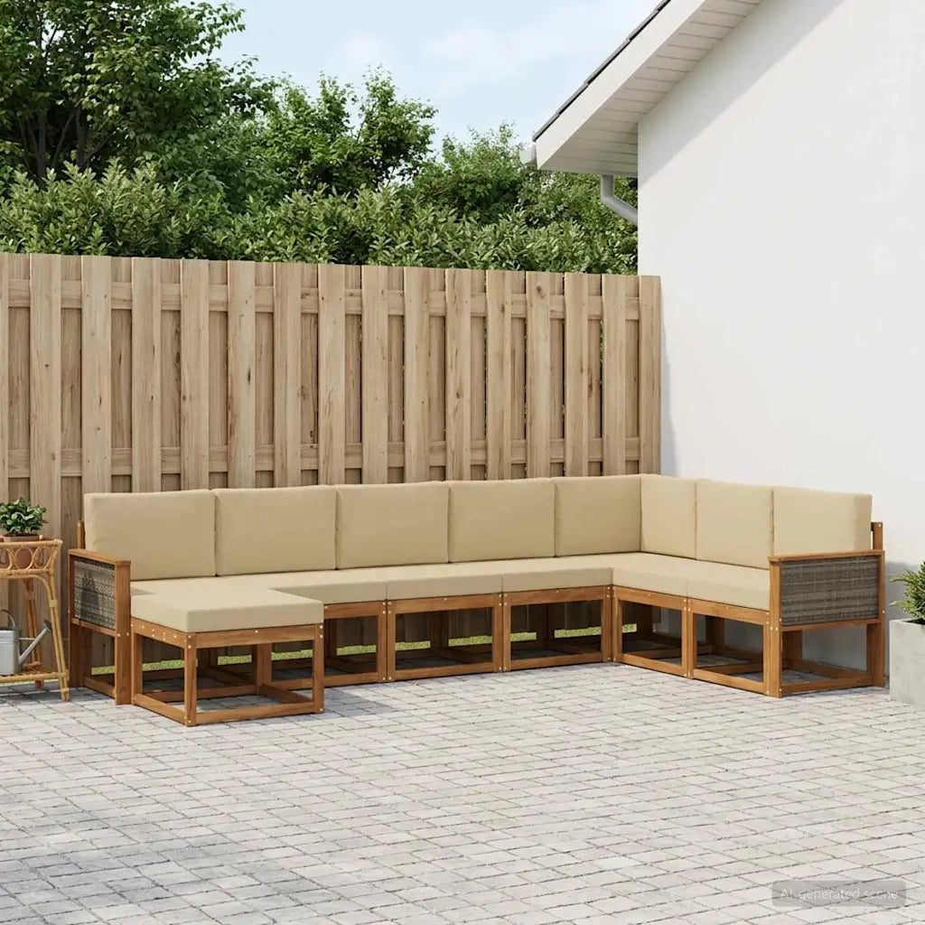 Set di divani da esterno con cuscino 8 pcs Naturale e Beige 3385449