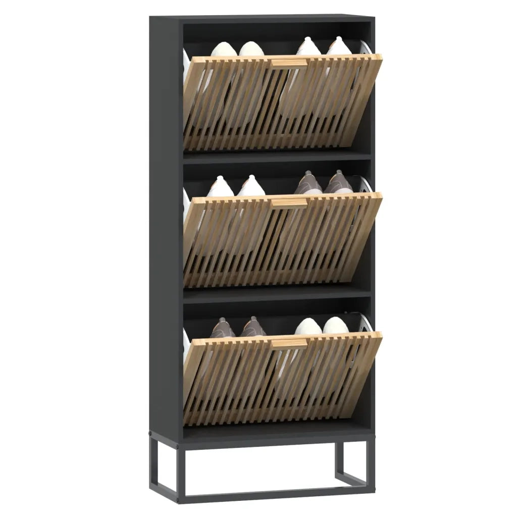 Scarpiera Nera 52x25x120 cm in Legno Multistratocod mxl 78280