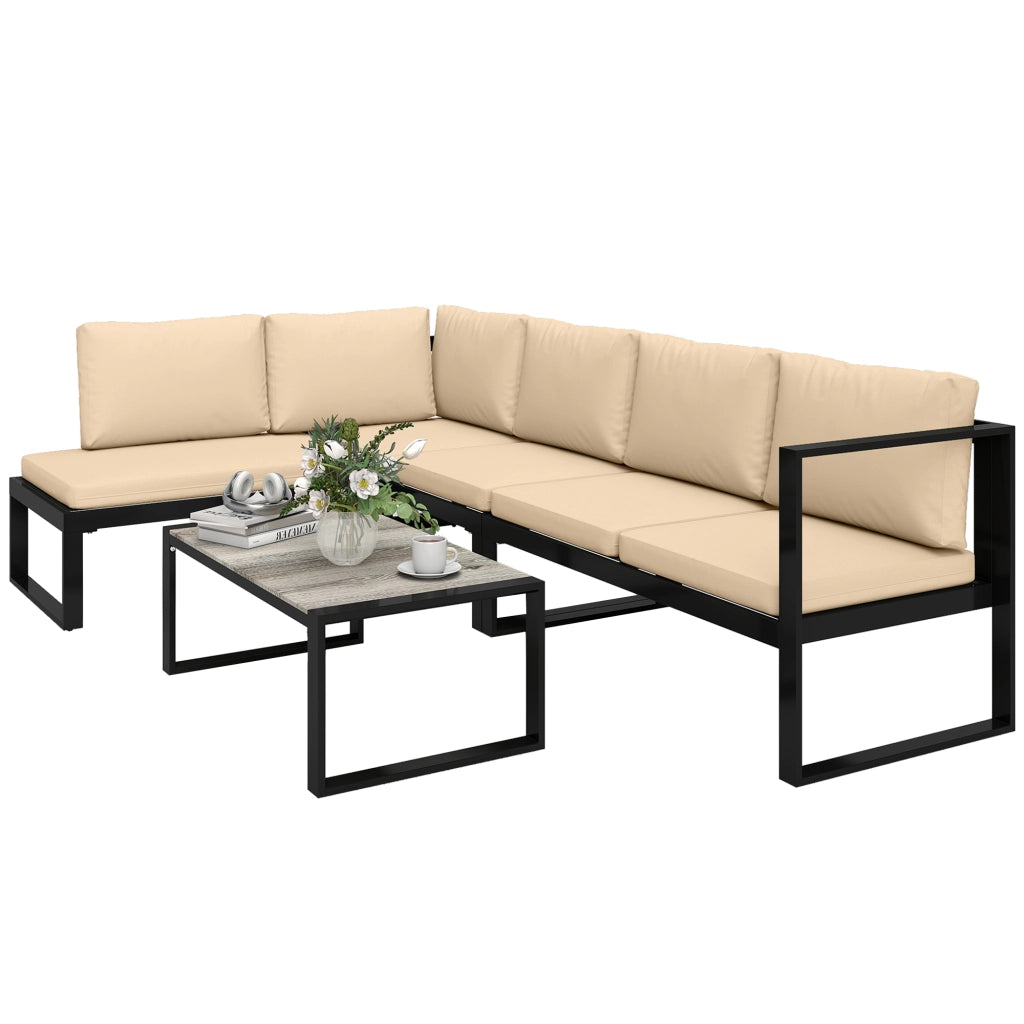 Set da giardino 4 pezzi con 2 divani a 2 posti, sedia senza braccioli e tavolino ¨C zephmum ¨C khaki