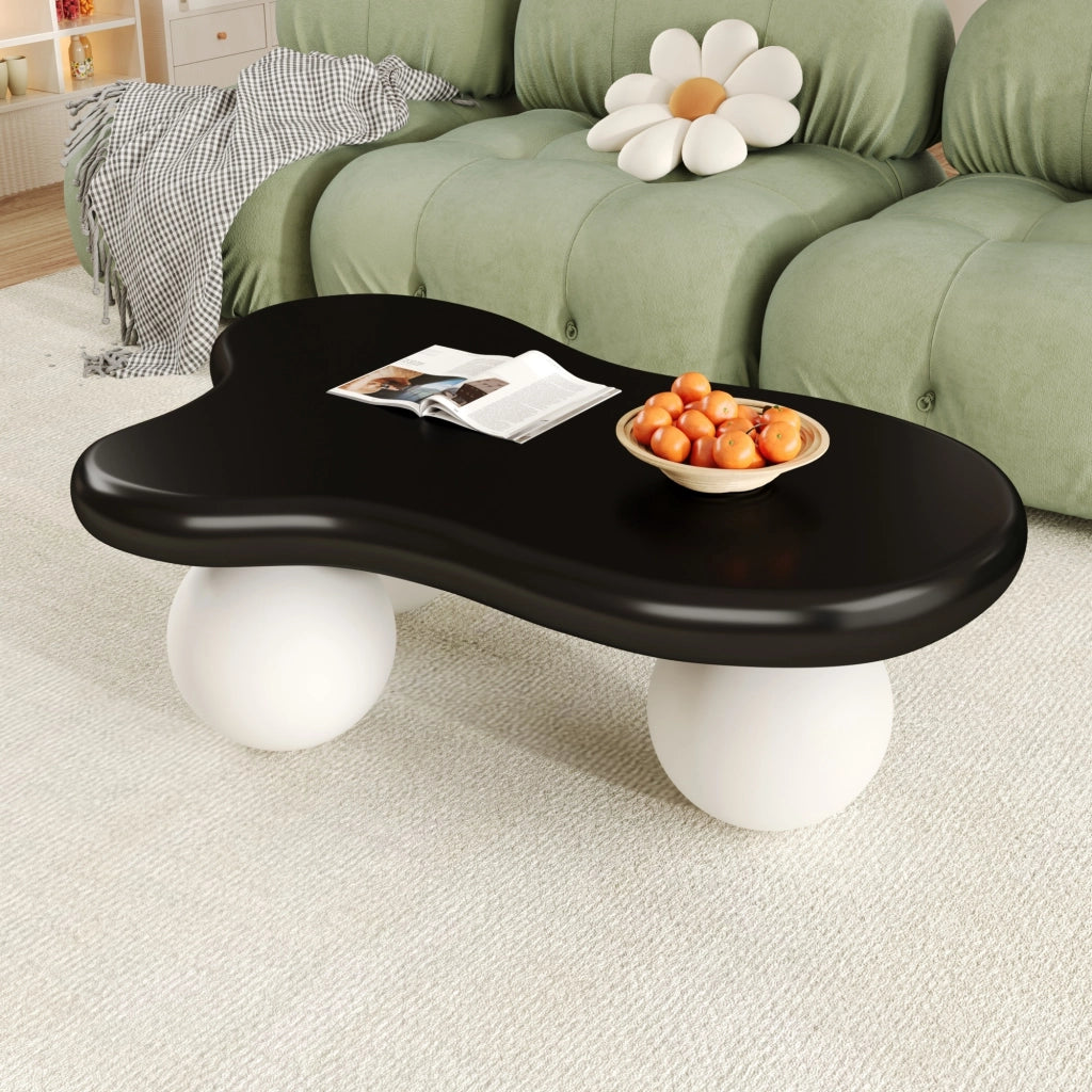 TAVOLINO DA CAFFÈ a forma di nuvola 95x62,5x32 cm MDF Nero/Bianco con LED