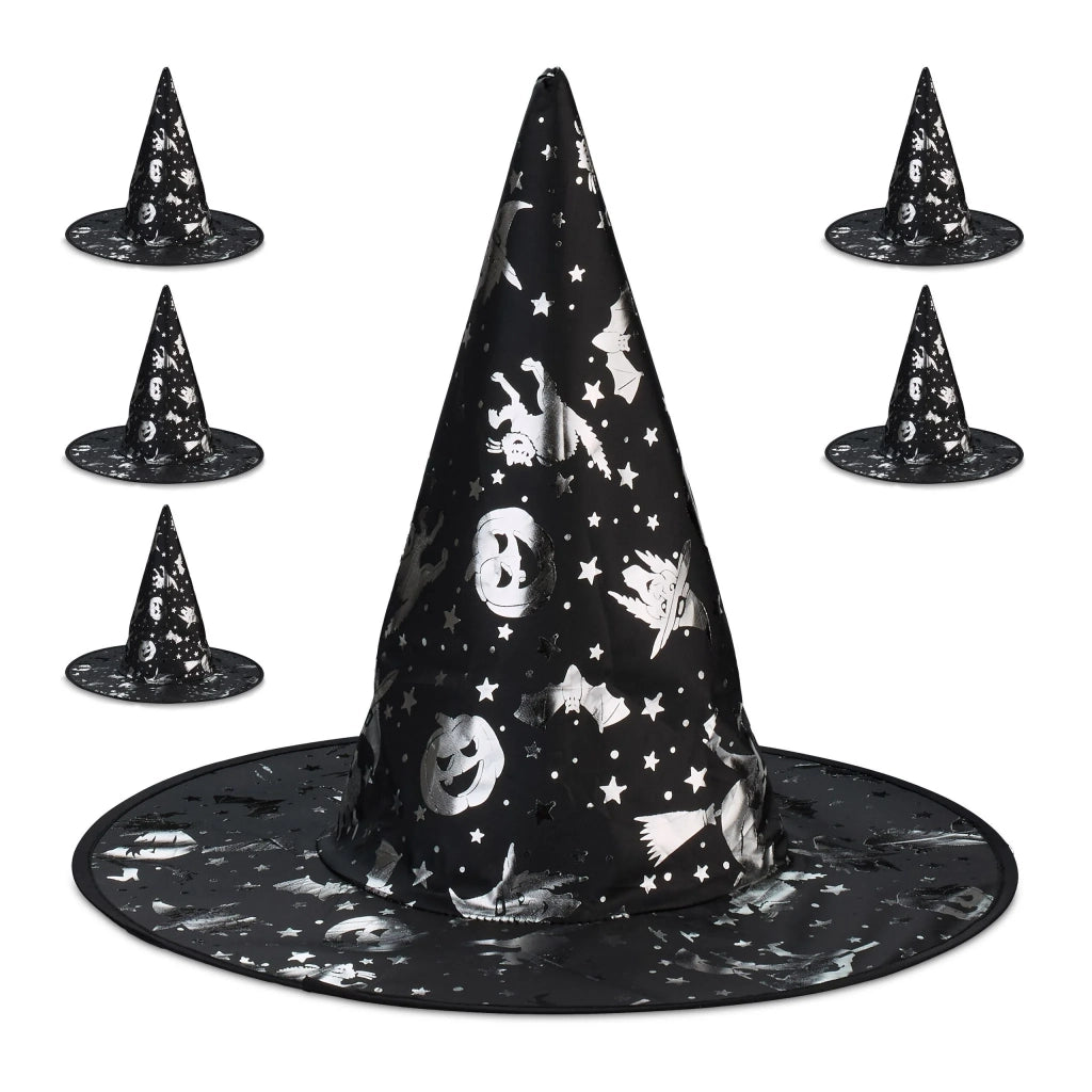 Set di 6 cappelli da strega costume di Halloween motivi originali decorativi 15 x 30 cm in feltro nero 13_0016063