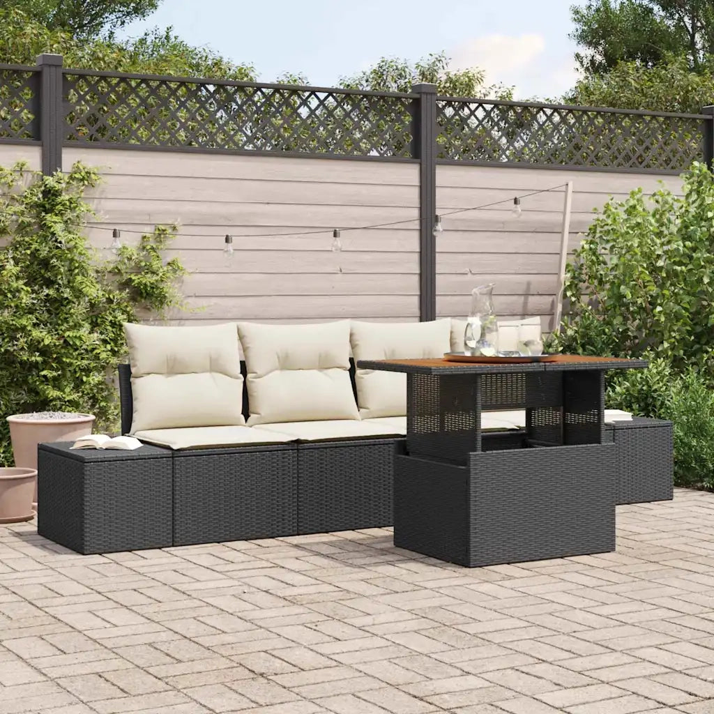 Set da Pranzo per Giardino con cuscino 5 pcs Nero e Crema