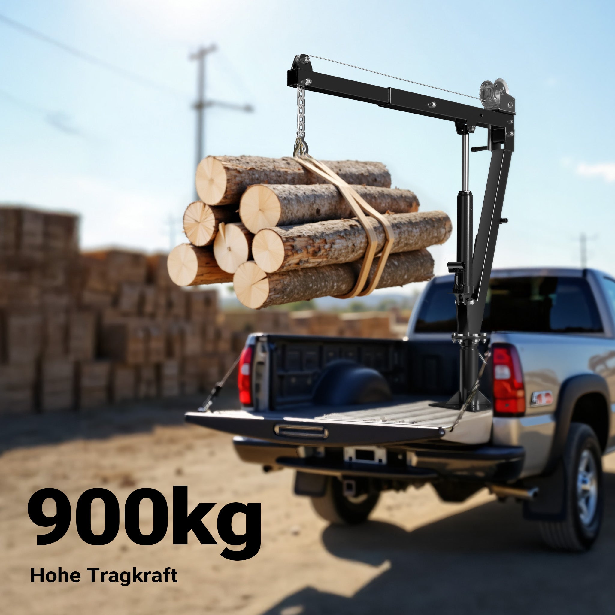 Gruetta per pick up idraulica con verricello max 900 kg 1800 mm girevole a 360° Mini gru di sollevamento