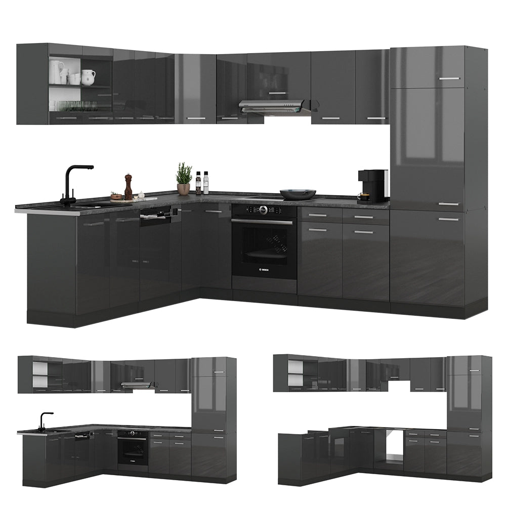 Vicco Cucina angolare completa Antracite lucido/antracite 227 x 287 cm , PL Rovere