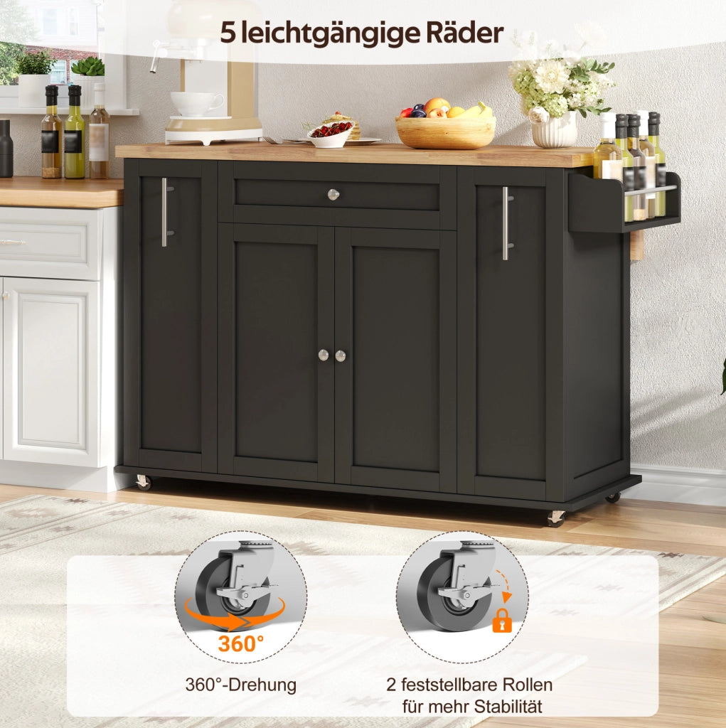 Isola cucina con piano ribaltabile 120x45(70)x87 cm in MDF nero e naturale