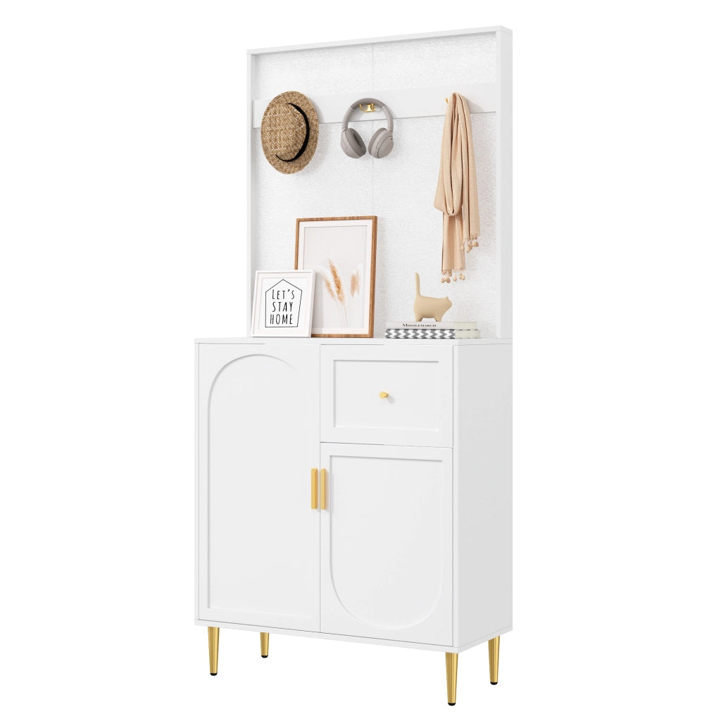 Mobile d'Ingresso con 1 Anta; 1 Cassetto e Ganci; Ripiani Regolabili; Stile Moderno; in MDF; 80??35??175;5 cm; Bianco