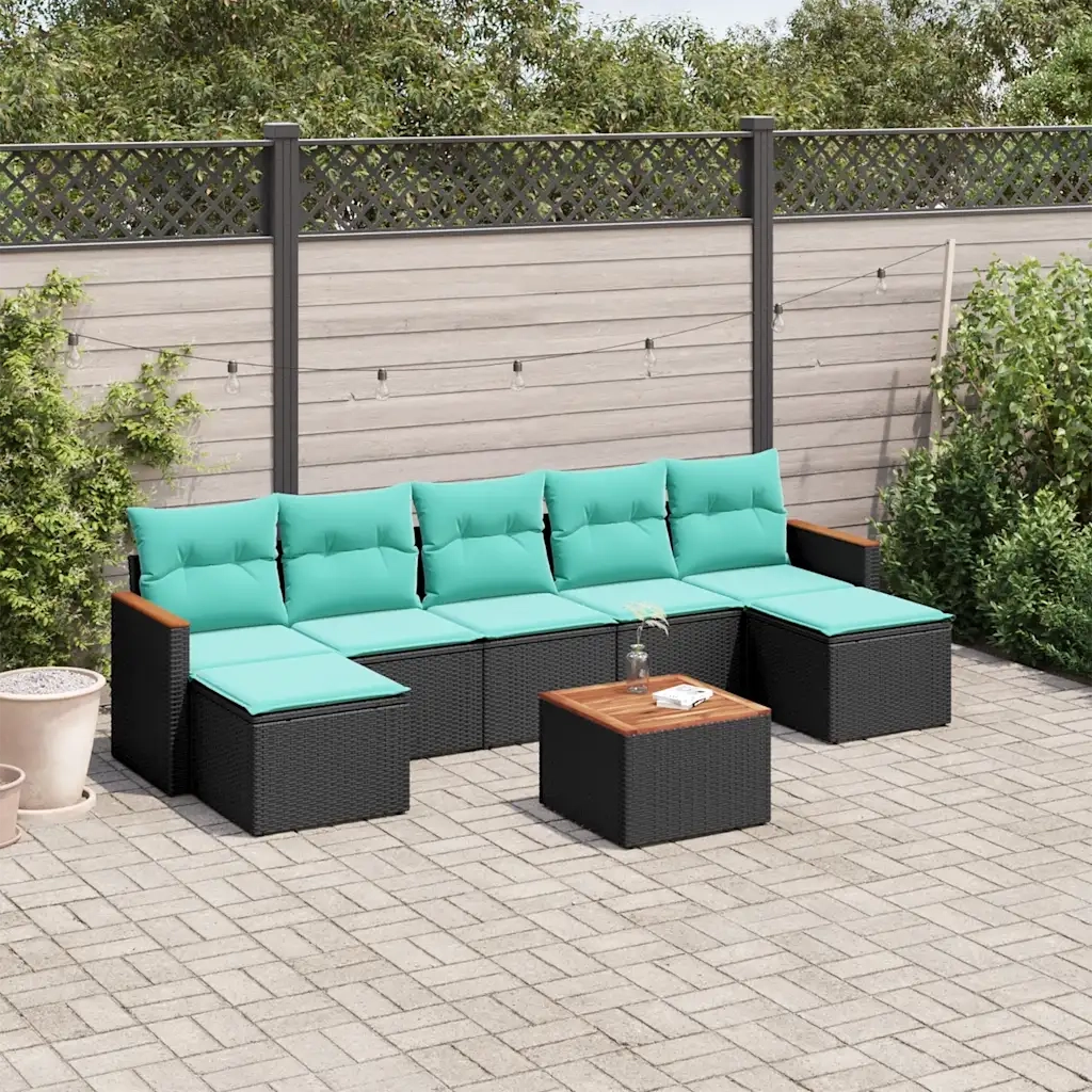 Set Divani da Giardino 8 pz con Cuscini Nero in Polyrattan 3226239
