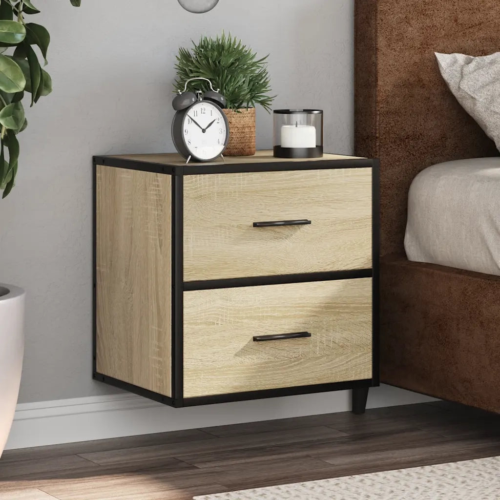 Set di 2 Comodini | Armadio da Notte | Mobiletto da notte a Muro Rovere Sonoma 40x31x39,5 cm