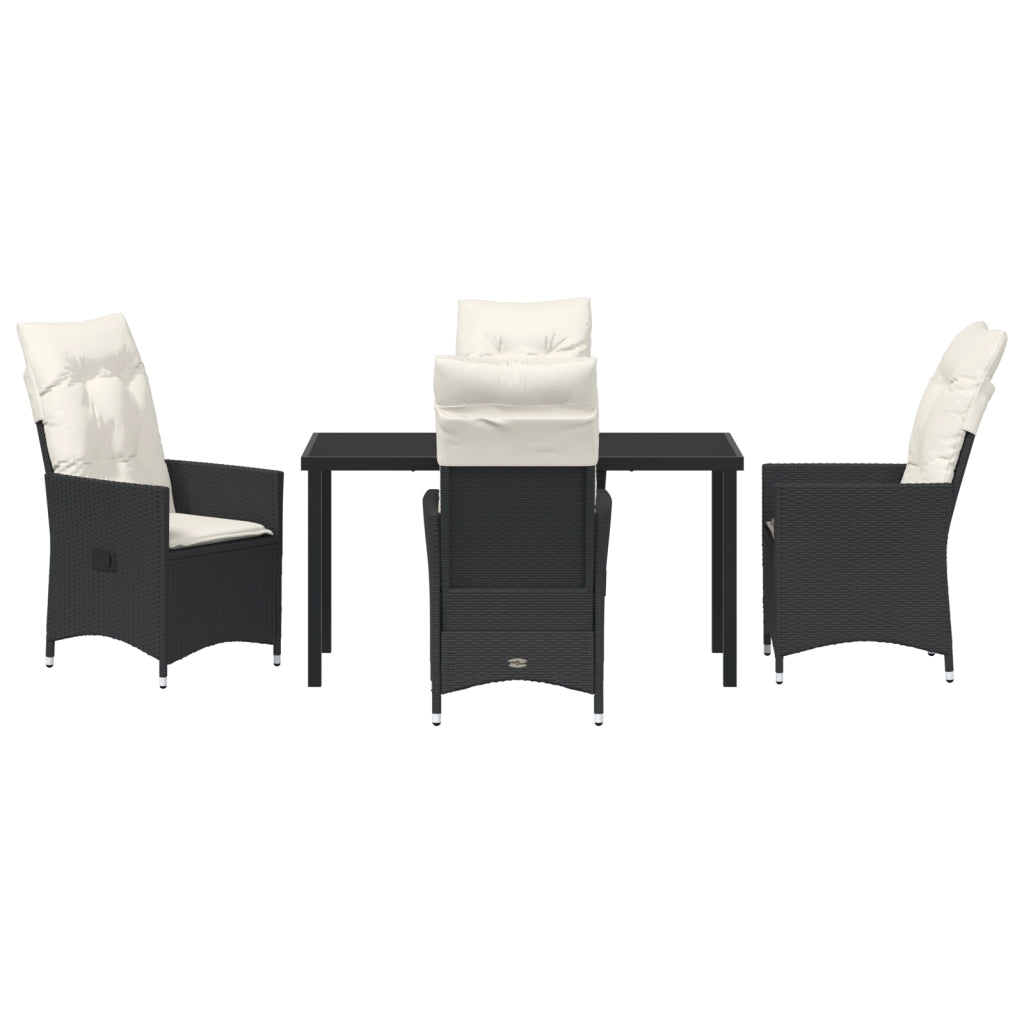 Set da Pranzo da Giardino 5 Pezzi con Cuscini Nero Polyrattan