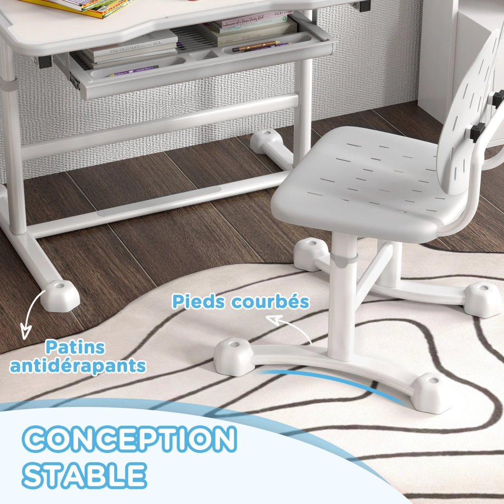 Scrivania bambini con sedia regolabile, piano inclinabile 45¡ã, cassetto e supporto libri ¨C Xylo ¨C Grigio