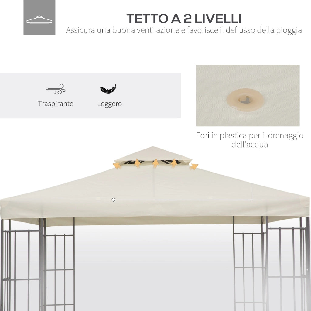 Tetto di Ricambio Impermeabile per Gazebo da Giardino 3x3m Doppio Tetto Crema