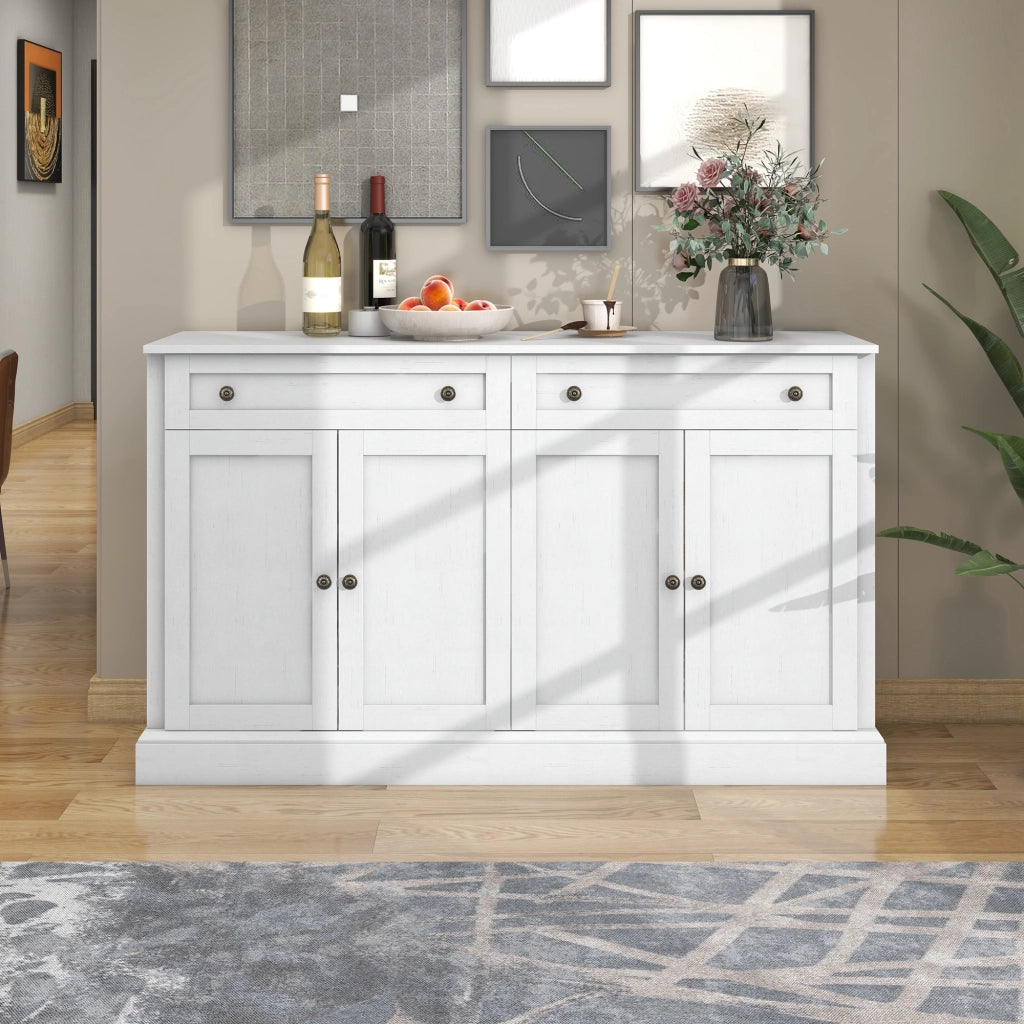 Credenza con 4 ante; 2 cassetti e ripiani regolabili per soggiorno 150×40×86 cm bianco antico