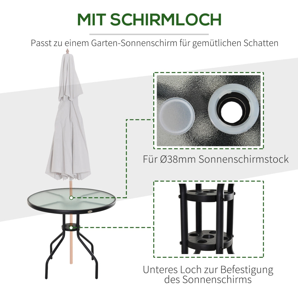 Tavolino da giardino con piano in vetro ¨C zephmum ¨C nero ?80x72 cm