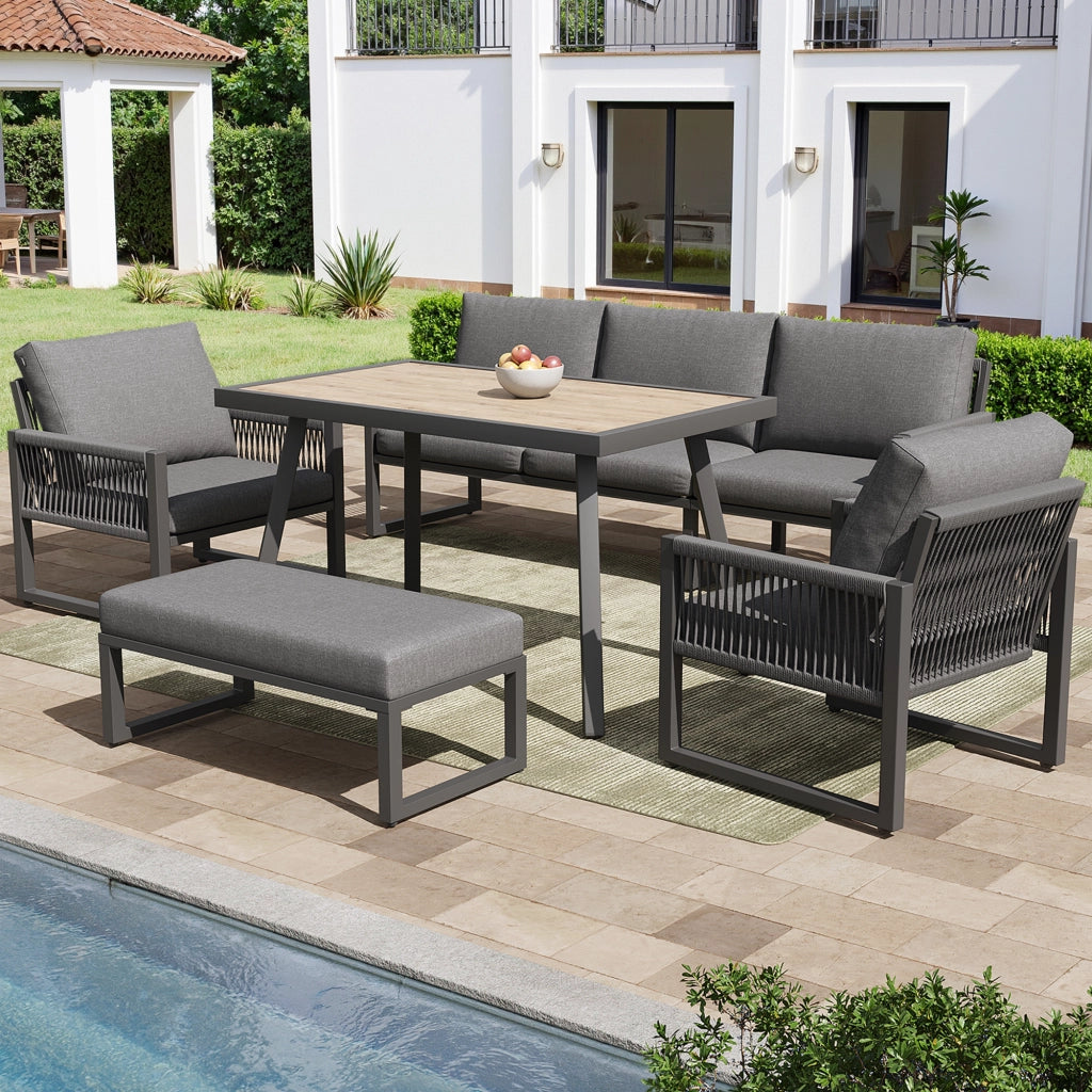 Set Divano da Giardino 6-7 Posti con Tavolo ¨C MINIMAL ¨C Polyrattan, Cuscini, Esterno