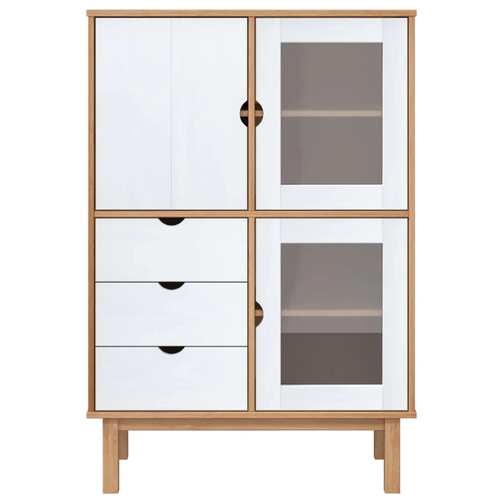 Credenza-Buffet-Armadio da cucina OTTA Marrone e Bianco 85x43x125 cm in Legno di Pino