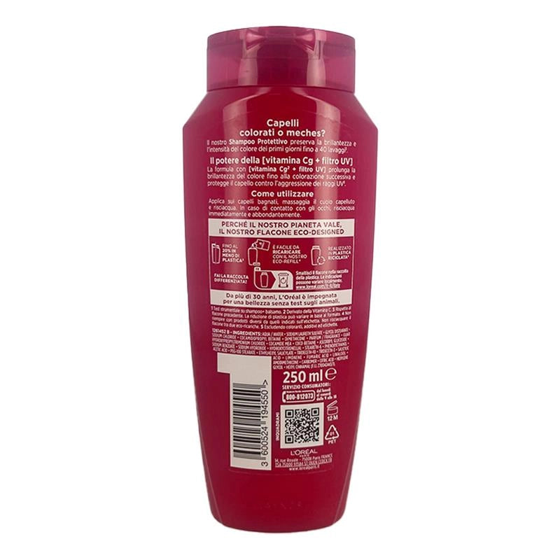 L'OREAL PARIS ELVIVE NUOVA FORMULA SHAMPOO PROTETTIVO CON VITAMINA CG + FILTRO UV PER CAPELLI COLORATI E MECHES 250 ML