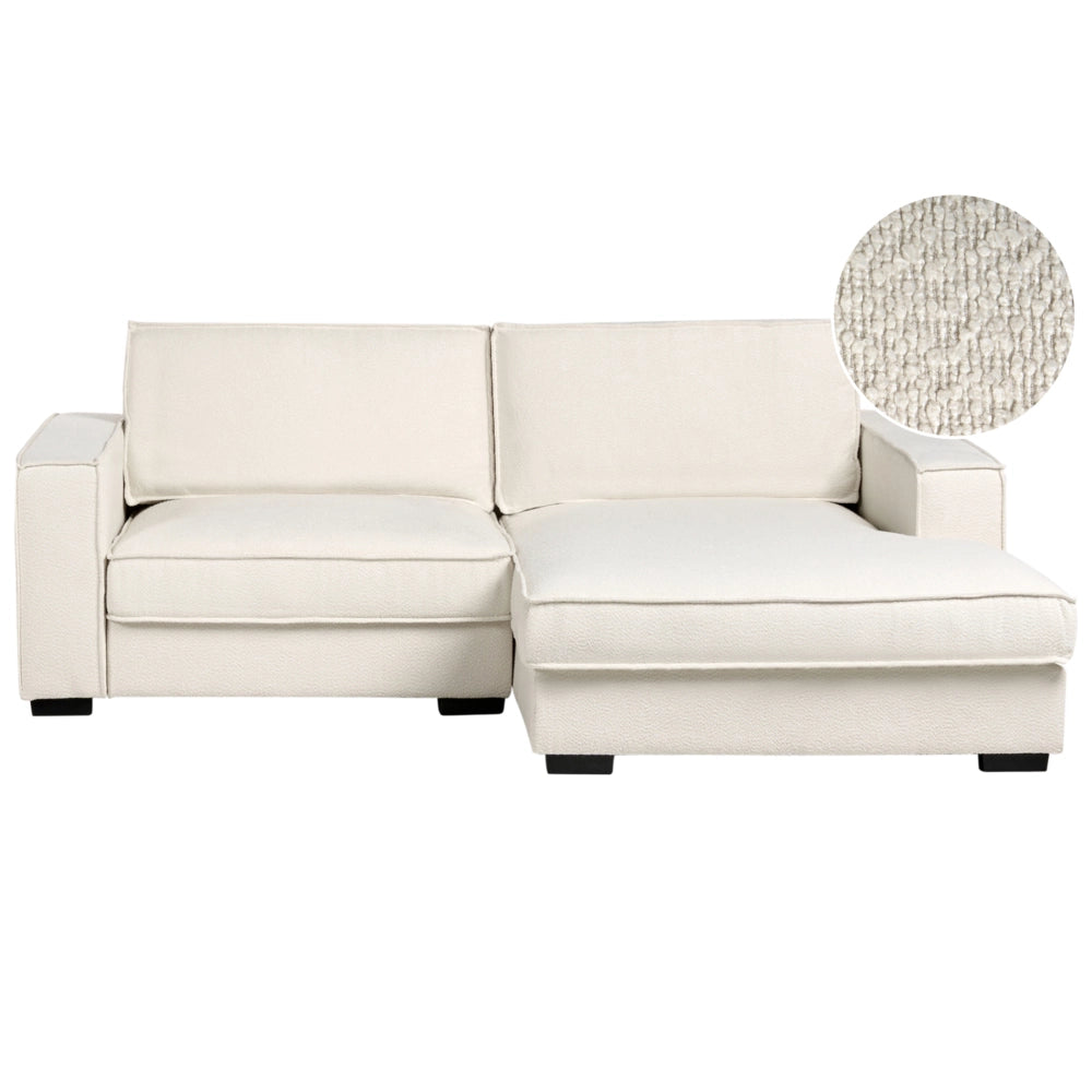 Divano angolare a sinistra in bouclé con schienale imbottito in poliestere e cuscini Beige chiaro stile moderno