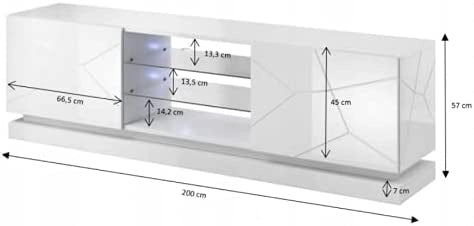 MOBILE TV SOGGIORNO CON LED BLU MODELLO QIU  200X42X57H BIANCO LUCIDO