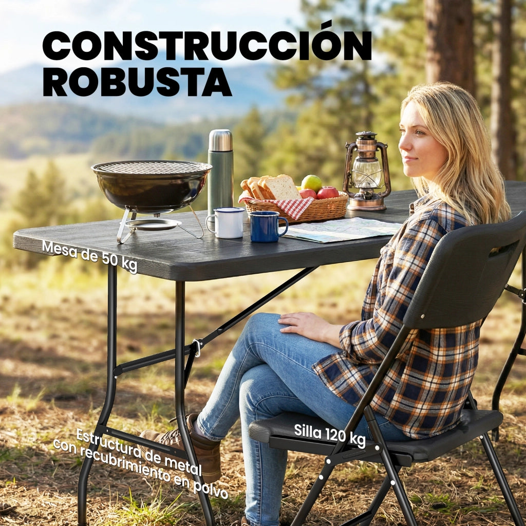 Set Tavolo e Sedie Pieghevole da Giardino ¨C Zephmum ¨C Grigio 5 Pezzi