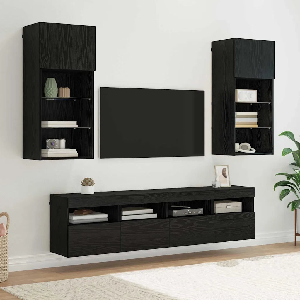 Unità a muro per TV con LED 5 pcs Rovere Nero 40,5 x 30 x 90 cm 3402982