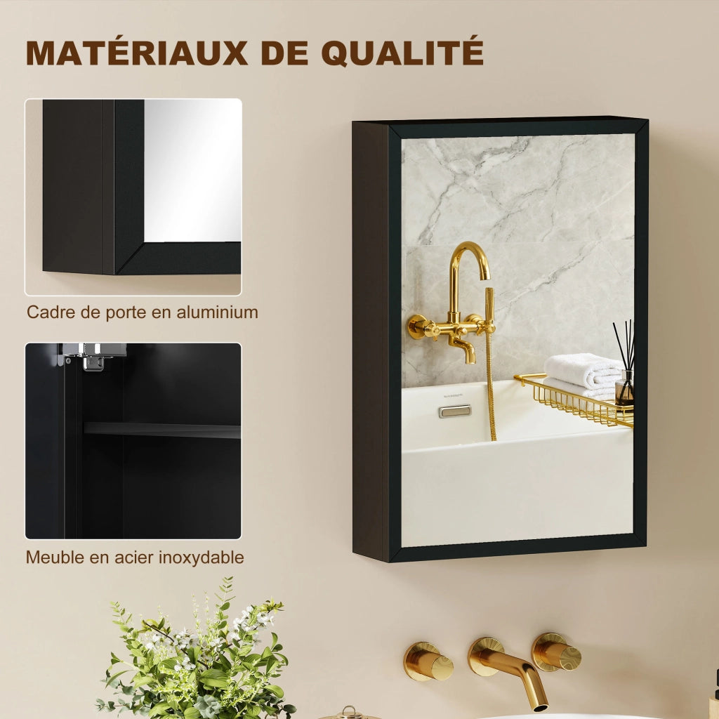 Armadietto Bagno Specchio Sospeso ¨C Zephmum ¨C Nero Acciaio 40x12x60 cm