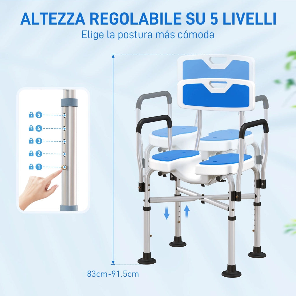 Sedia da Doccia Seduta Scanalata  Altezza Regolabile e Piedini Antiscivolo Blu