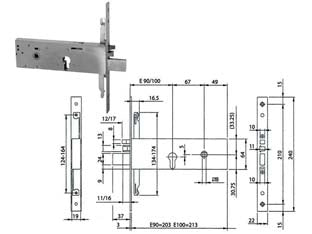 ELETTROSERRATURA TRIPLICE DA INFILARE PER FASCIA CIL.EU. MM.64 H 96392  mm.90 (963920902)    ISEO
