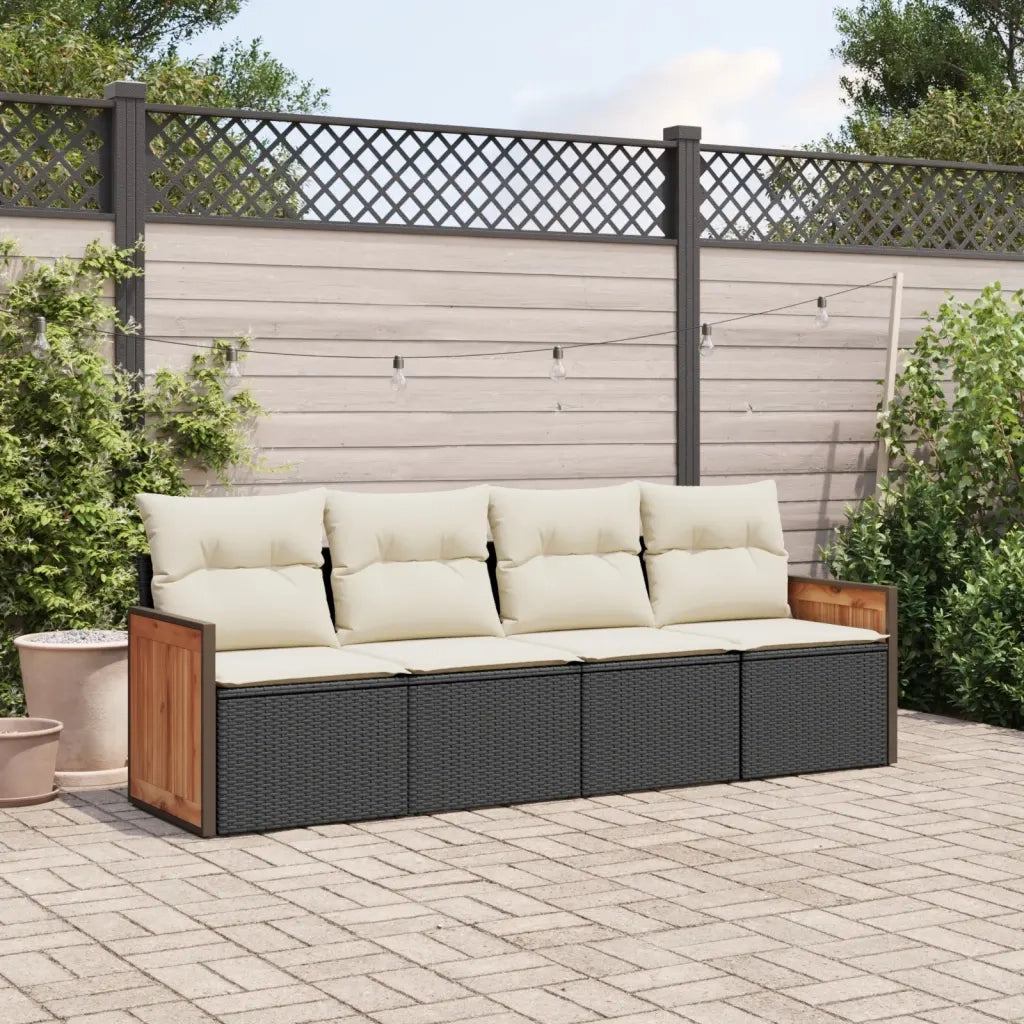 Set Divani da Giardino 4 pz con Cuscini Nero in Polyrattan 3227449