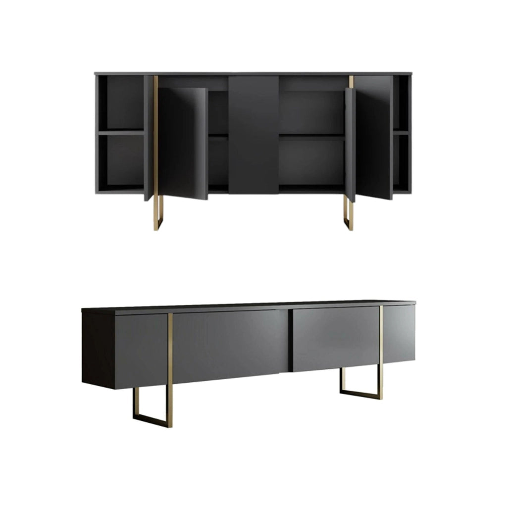 Pignano, set Mobili da Soggiorno Modulabile, Nero Antracite