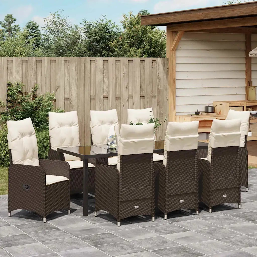 Set da Pranzo per Giardino con cuscino 9 pcs Marrone polyrattan 3379645