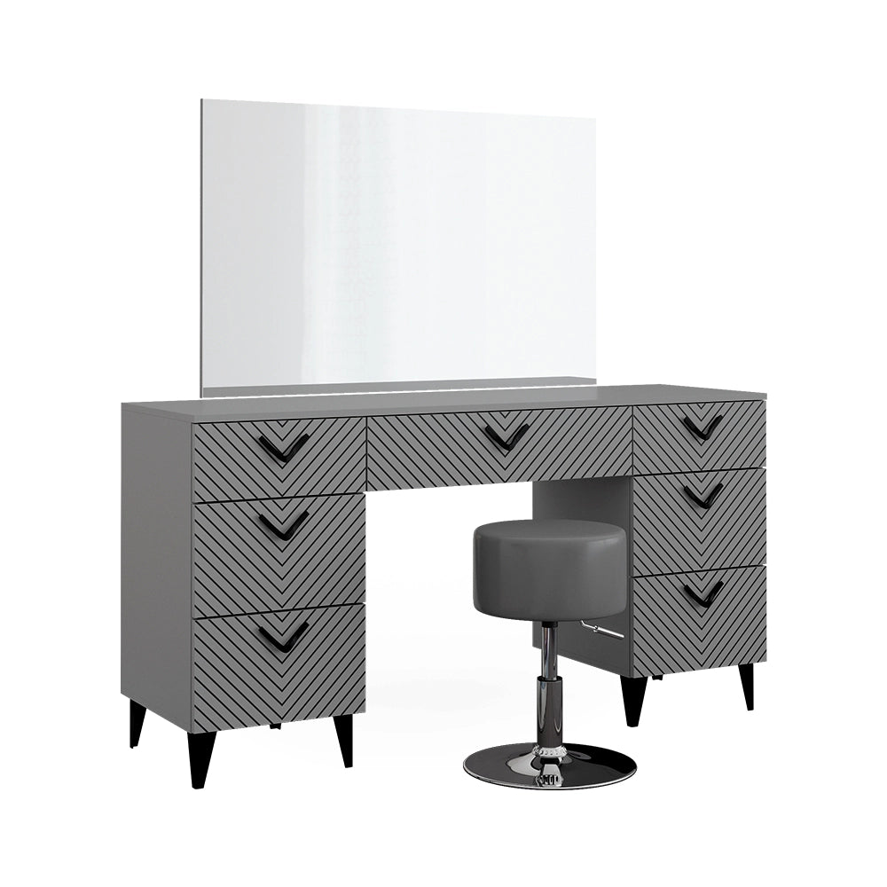 Vicco Tavolo da toeletta Grigio 150 cm con sgabello