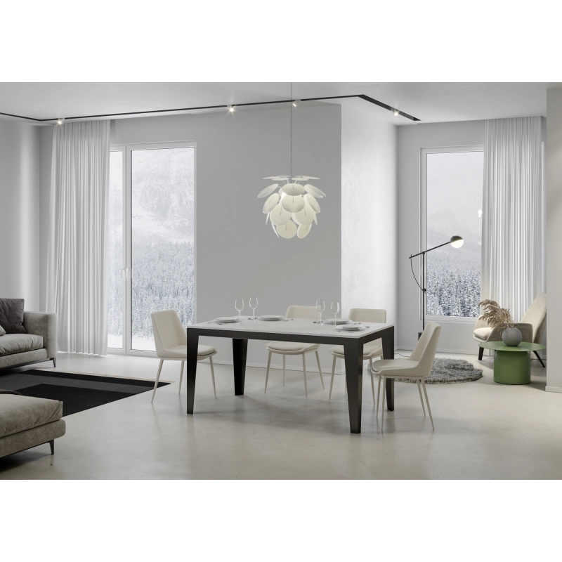 Tavolo allungabile 90x160/420 cm Flame Evolution telaio Antracite - Bianco Frassino