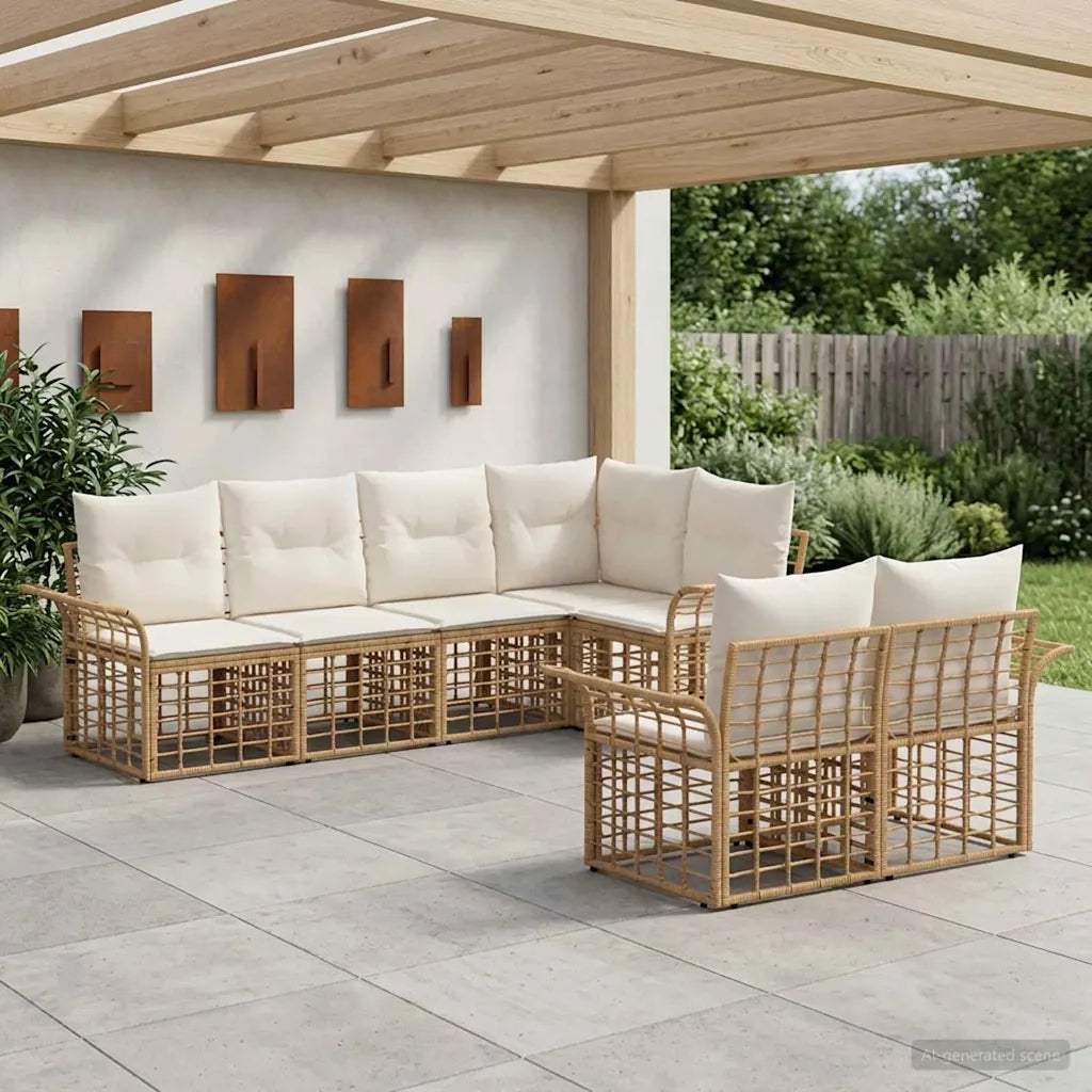 Set di divani da esterno 7 pcs Naturale e Bianco Crema