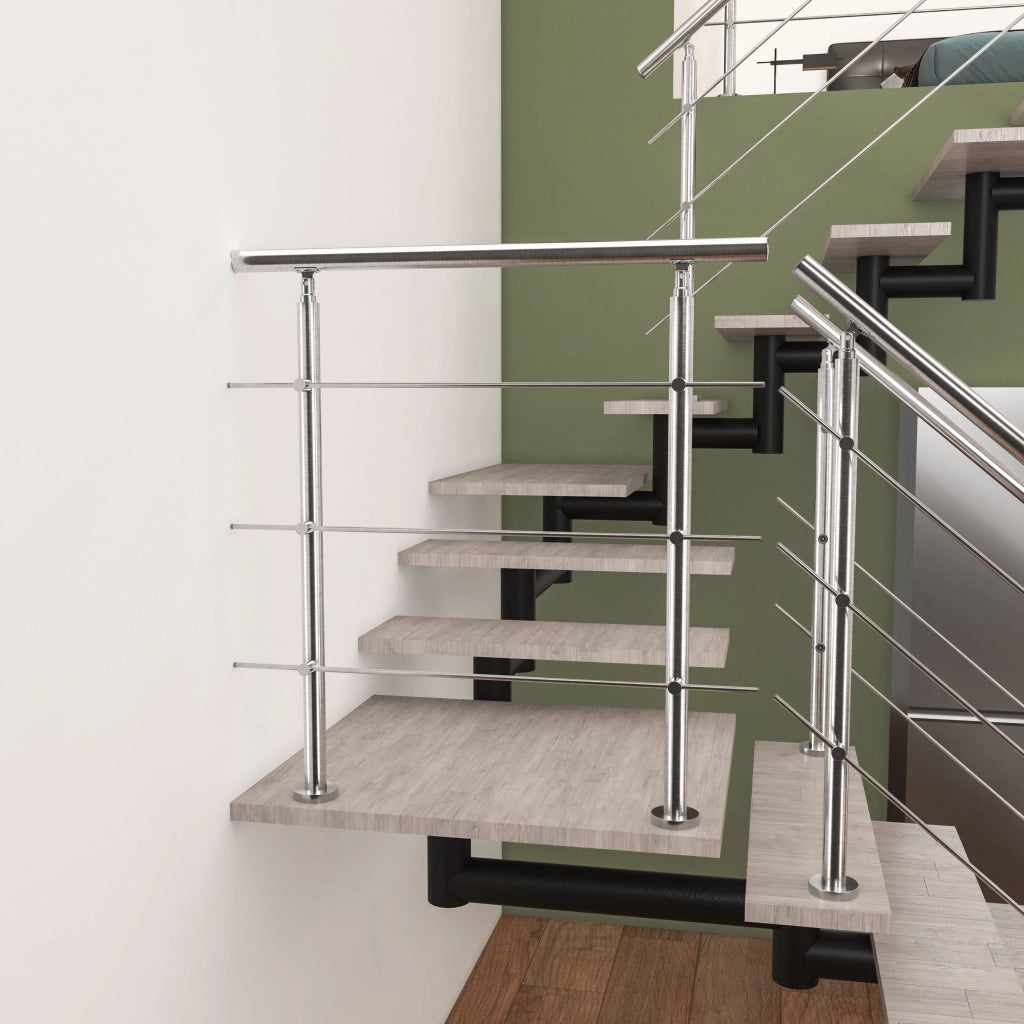 Ringhiera Balaustra Corrimano in acciaio inox spazzolato 80x106cm per interni ed esterni 3 barre trasversali