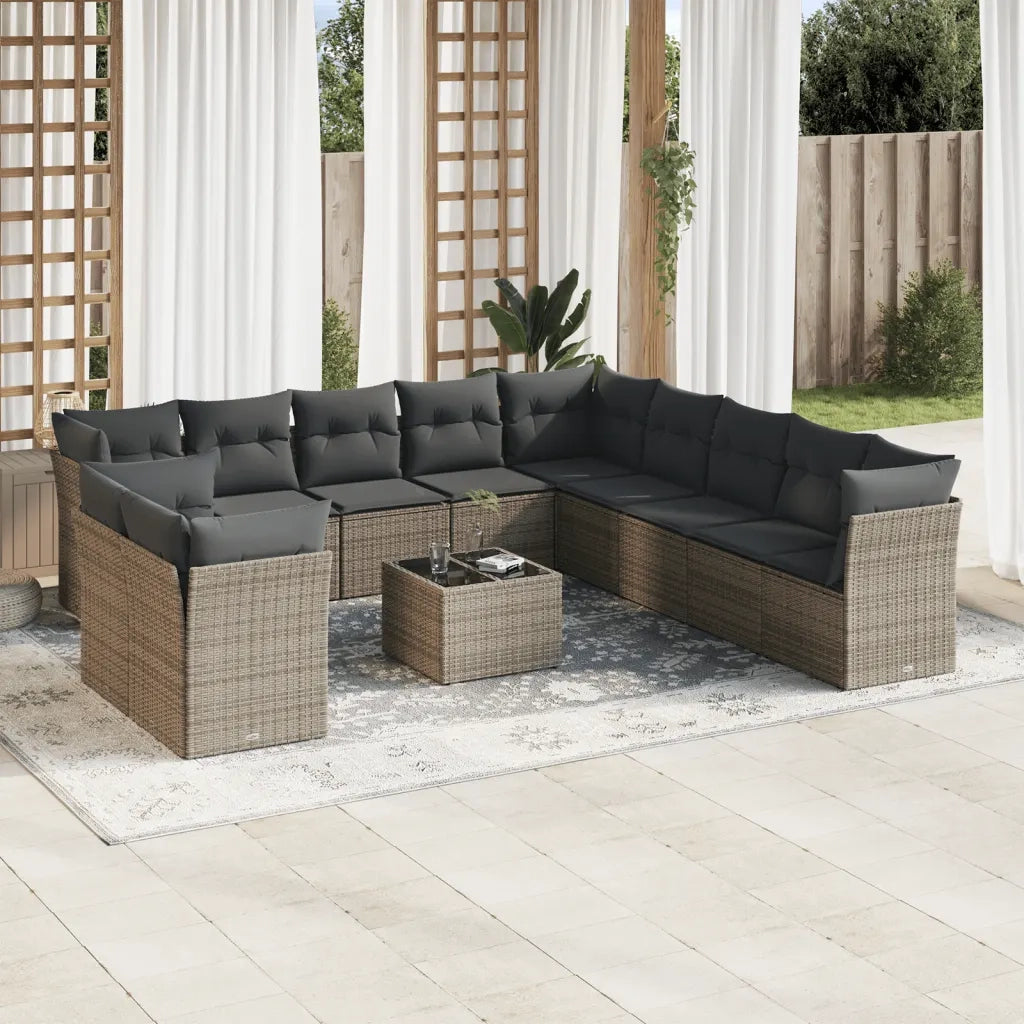 Set Divani da Giardino 12 pz con Cuscini Grigio in Polyrattan