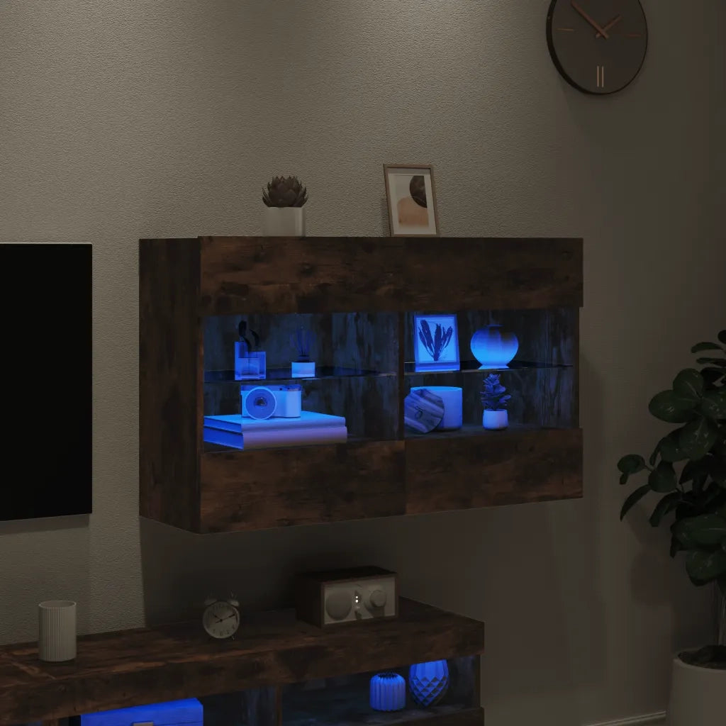 Mobile TV a Parete con Luci LED Rovere Fumo 98,5x30x60,5 cm 837110
