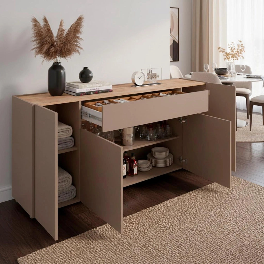 Credenza Moderna Madia Con 4 Ante E 1 Cassetto Mobile Contenitore Per Sala Da Pranzo Soggiorno Design Senza Maniglie Elegante Capiente 170 X 85 X 40 Cm Congo E Rovere