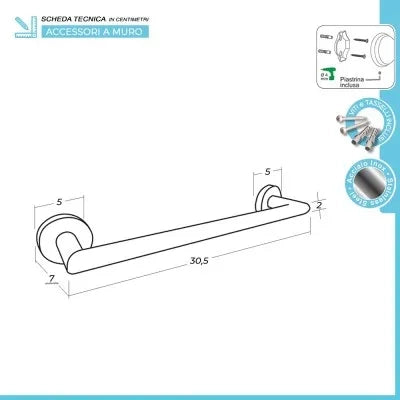 Set accessori a muro 6 pezzi in acciaio inox satinato e viti incluse  Galassia