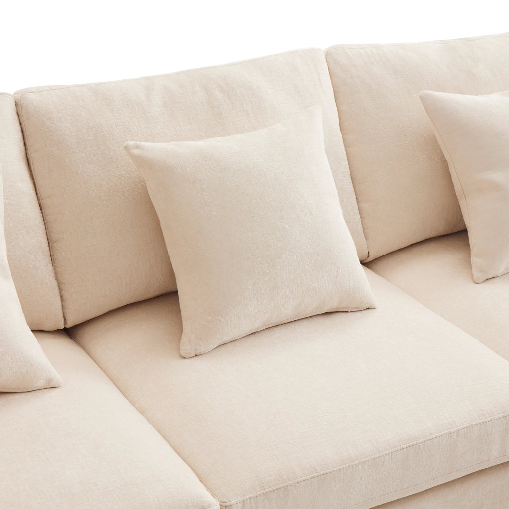 Divano Modulare Angolare con Poggiapiedi e Cuscini in Tessuto Chenille ¨C MINIMAL ¨C Grigio/Beige