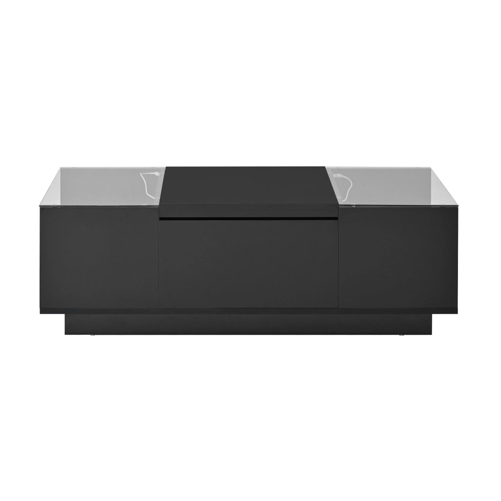 Tavolino da caff猫 con LED Bluetooth; 2 cassetti e vetro temperato; 105x50x35 cm nero