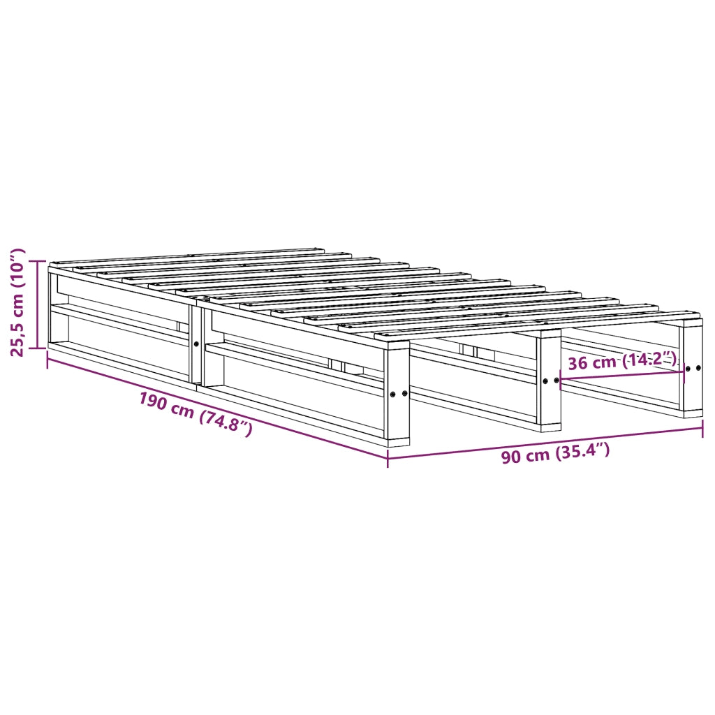 vidaXL Letto senza Materasso Marrone Cera 90x190 cm in Legno di Pino