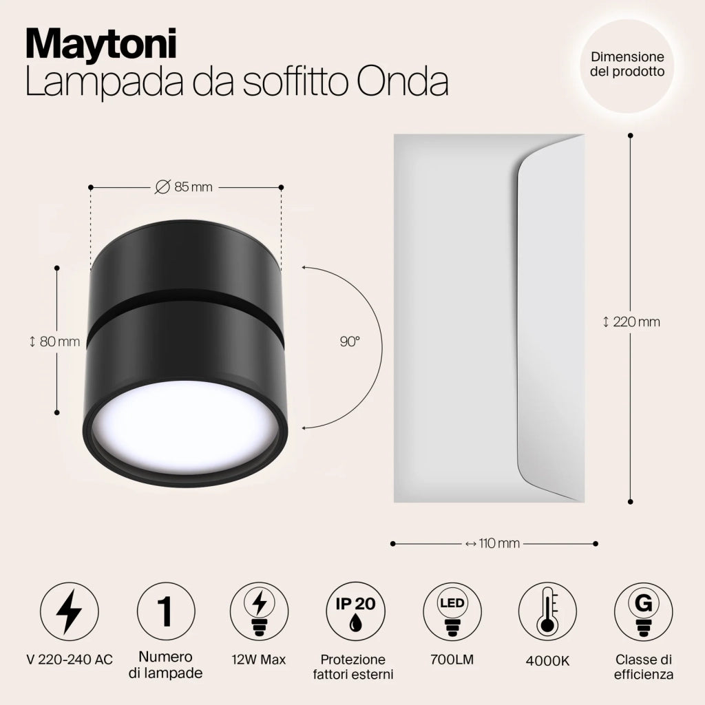 Maytoni Lampada da soffitto moderna Onda 1 luce LED integrato nero metallo