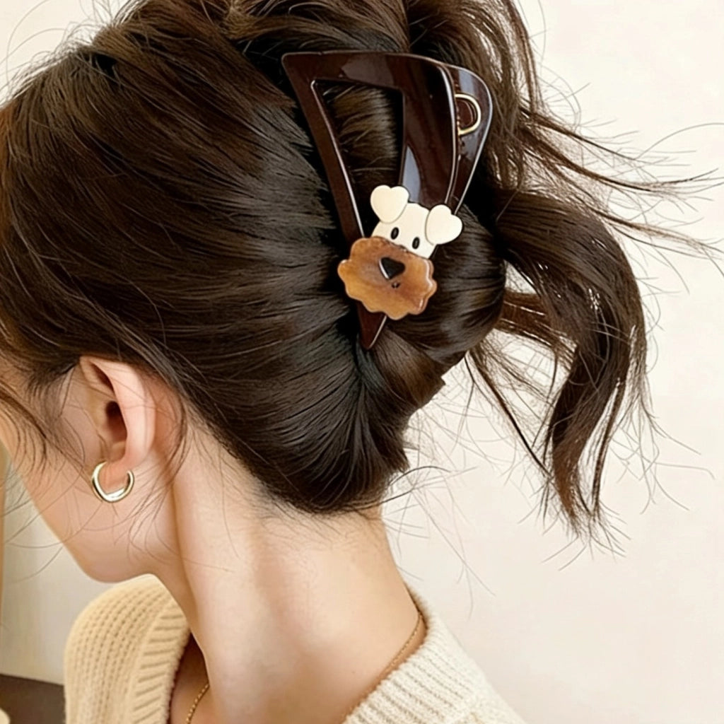 Fermaglio per capelli grande a forma di triangolo con artiglio, tipo cucciolo dei cartoni animati.