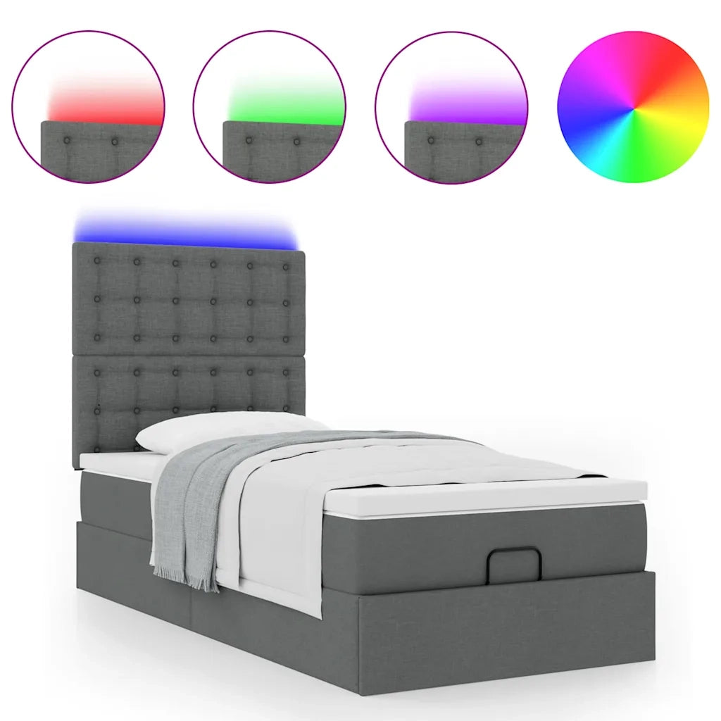 Pouf Letto con Materasso e LED Grigio Scuro 90x200 cm Tessuto