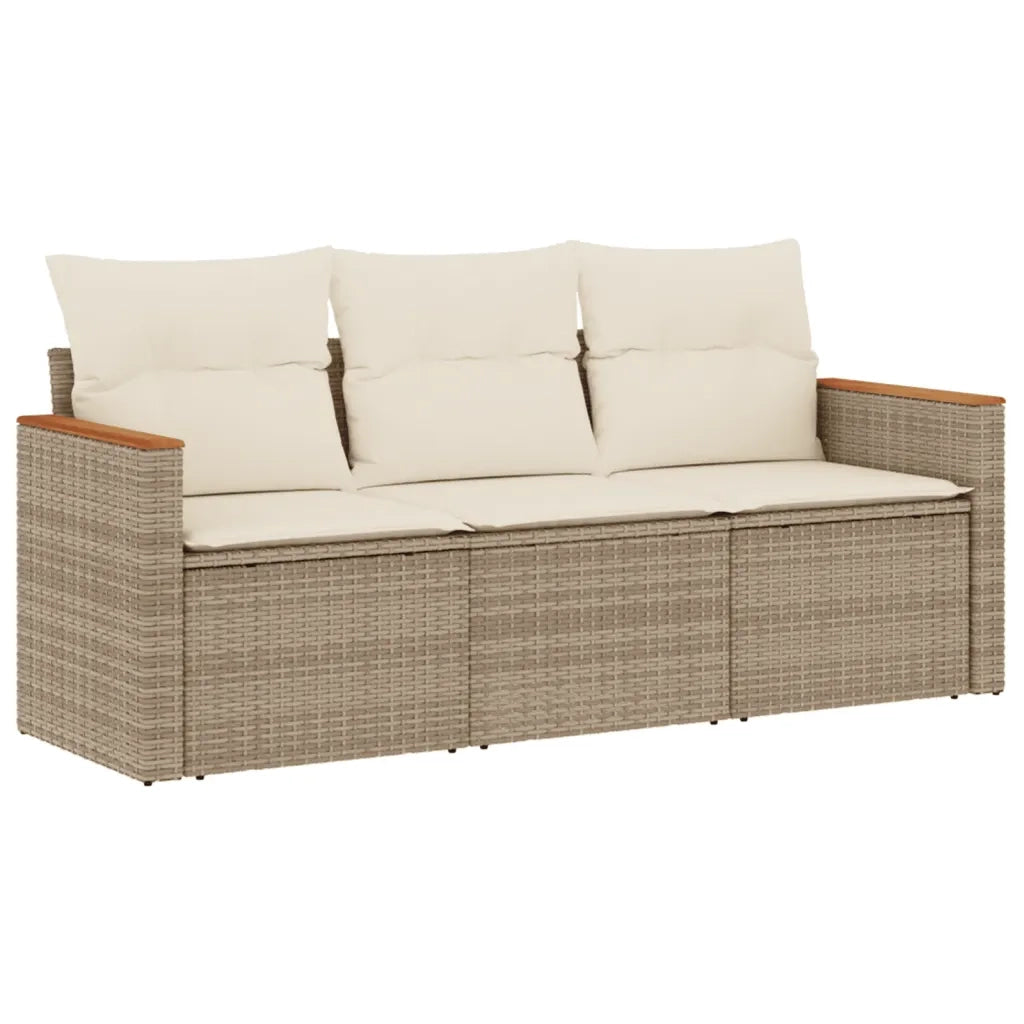 Set Divano da Giardino 3 pz con Cuscini Beige in Polyrattan